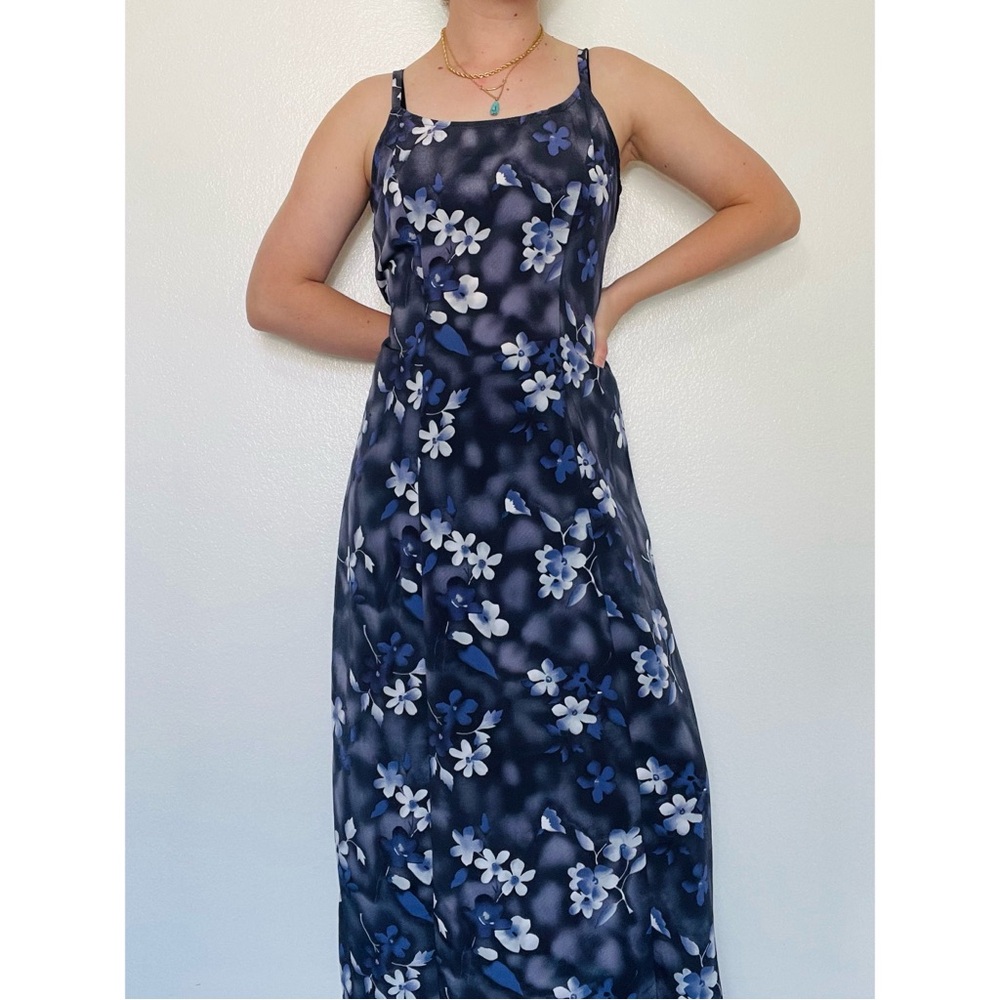 Jodi Michaels | Vintage 80s 90s Lightweight Blue Floral Maxi Dress